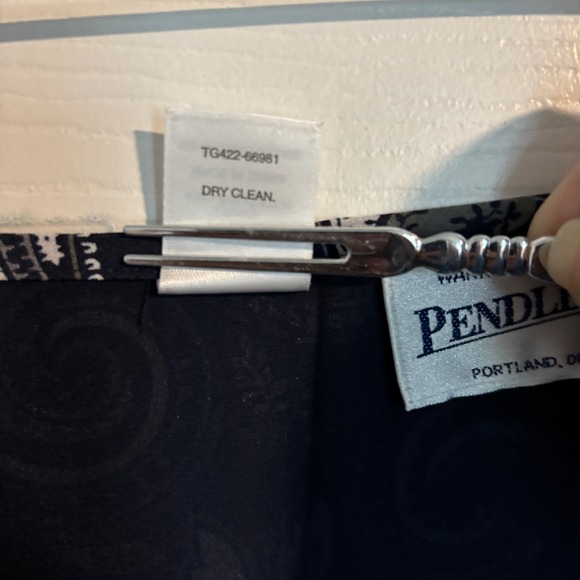 Pendleton Silk Wool Chic Cottagecore Paisley Midi Skirt Navy Blue Grey White XL - Picture 4 of 8